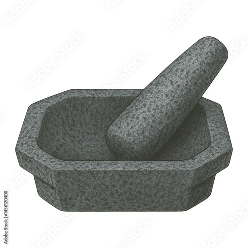 Stone Grinder Vector – Traditional Polygonal Base and Cylindrical Pestle