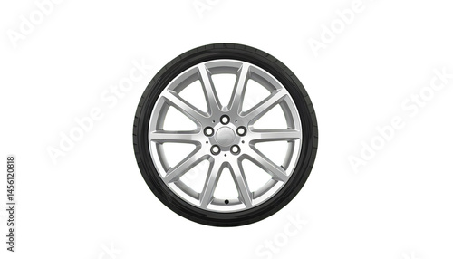 Silver Car Wheel, Black Tire with Transparent Background