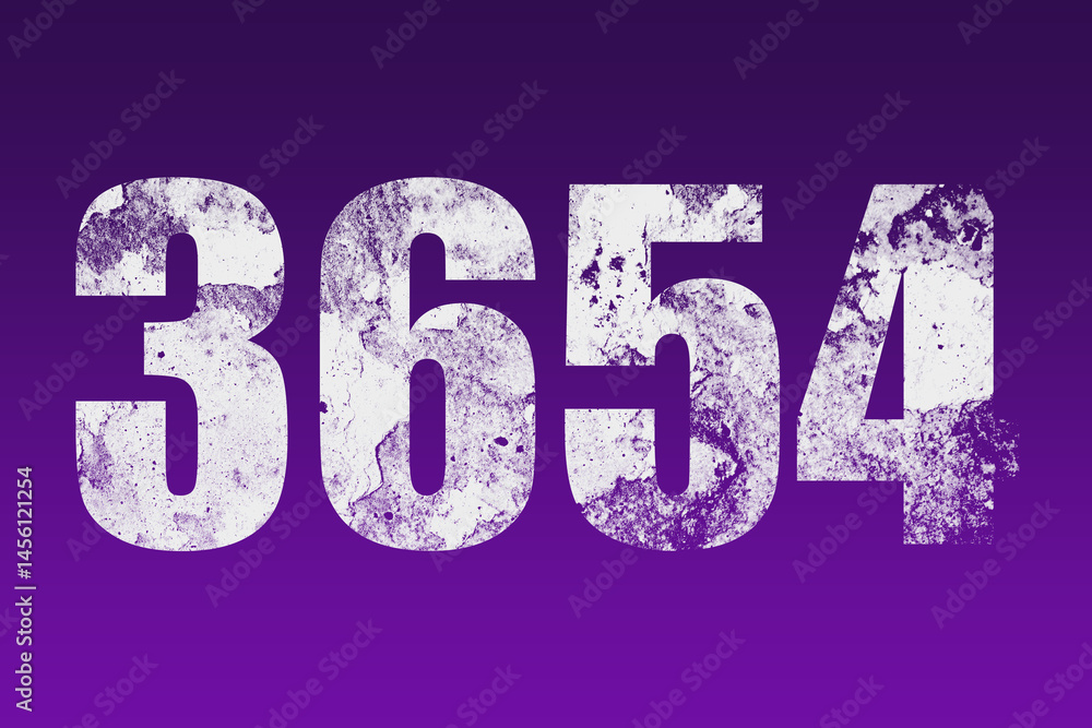 flat white grunge number of 3654 on purple background. flat white grunge number of 3654 on purple background.