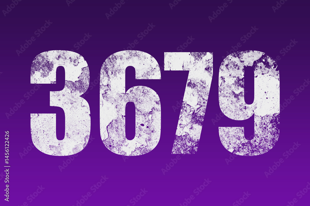 flat white grunge number of 3679 on purple background. flat white grunge number of 3679 on purple background.