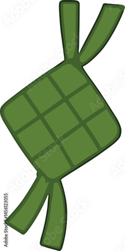 A vibrant illustration of ketupat, a traditional Indonesian rice cake wrapped in woven palm leaves, often associated with festive celebrations such as Eid al-Fitr and Eid al-Adha