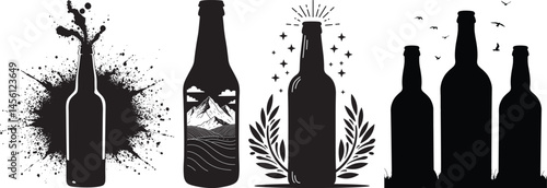 Trendy collection of diverse beer bottle silhouettes perfect for beverage and celebration designs