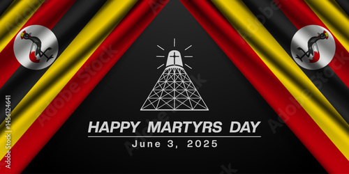 Happy Martyrs Day. Uganda flag and more. Great for posters, banners, social media and more. Black background.