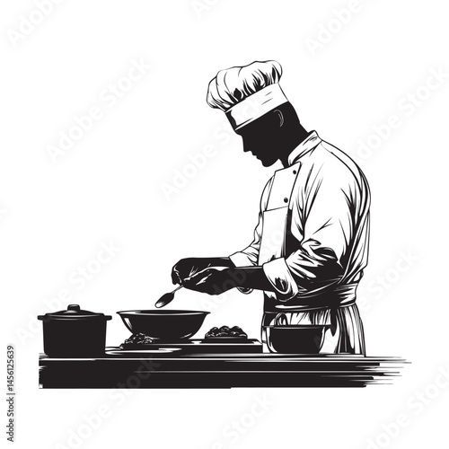Chef creating a new dessert recipe black silhouette