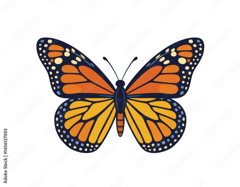 Fototapeta premium Vibrant Butterfly, Orange and Blue, Transparent Background