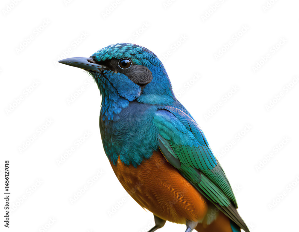 Fototapeta premium Vibrant Blue Bird, Orange Feathers with Transparent Background