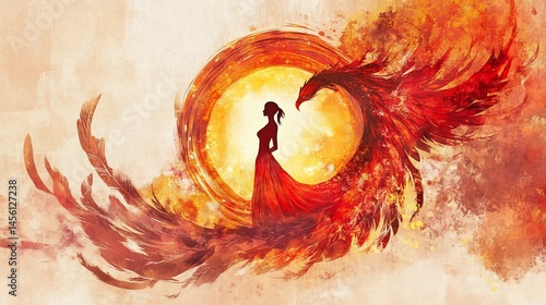 Ethereal Phoenix Rising: A Woman's Transformation and Rebirth Artwork