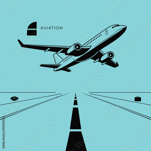 Airplane flying in the sky with clouds and landing on the runway at the airport