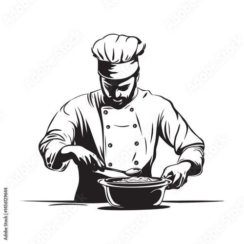 Chef creating a new dessert recipe simple minimal vector