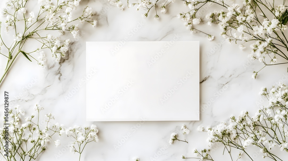 Blank invitation card surrounded by delicate white flowers. Blank invitation card surrounded by delicate white flowers.