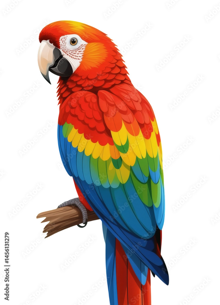 Fototapeta premium Vibrant Parrot on Perch, Transparent Background