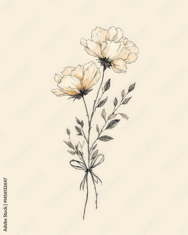 Obraz premium Floral Illustration with Tied Ribbon