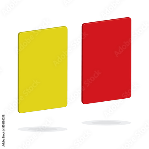 Yellow and red cards. 3d Penalty cards, means of warning, reprimanding or penalising. Referee yellow and red cards for sport, football, basketball, soccer competitions.