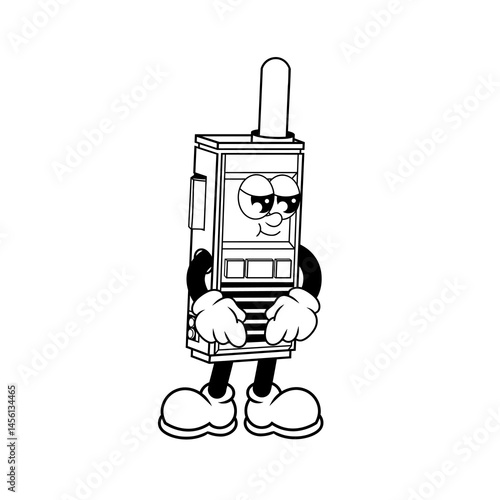 Retro character design of shy walkie talkie outline