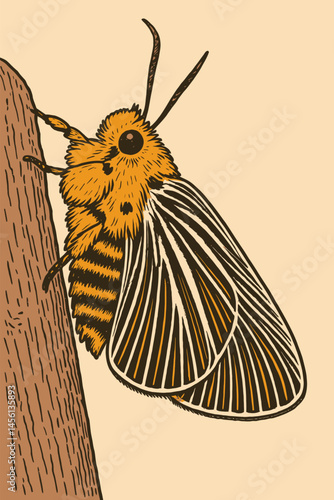 Moth Resting on Branch Detailed Illustration Nature Insect Wildlife