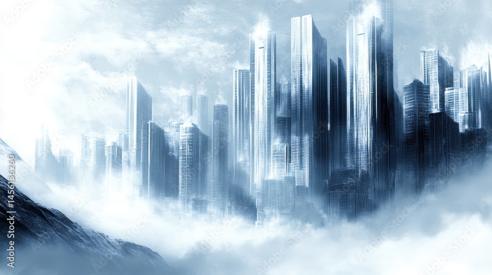 Metropolis in the Sky A Futuristic Urban Landscape Amidst Misty Clouds Revealing Cityscape with Architectural Wonders and Modern Design Metropolis in the Sky A Futuristic Urban Landscape Amidst Misty Clouds Revealing Cityscape with Architectural Wonders and Modern Design