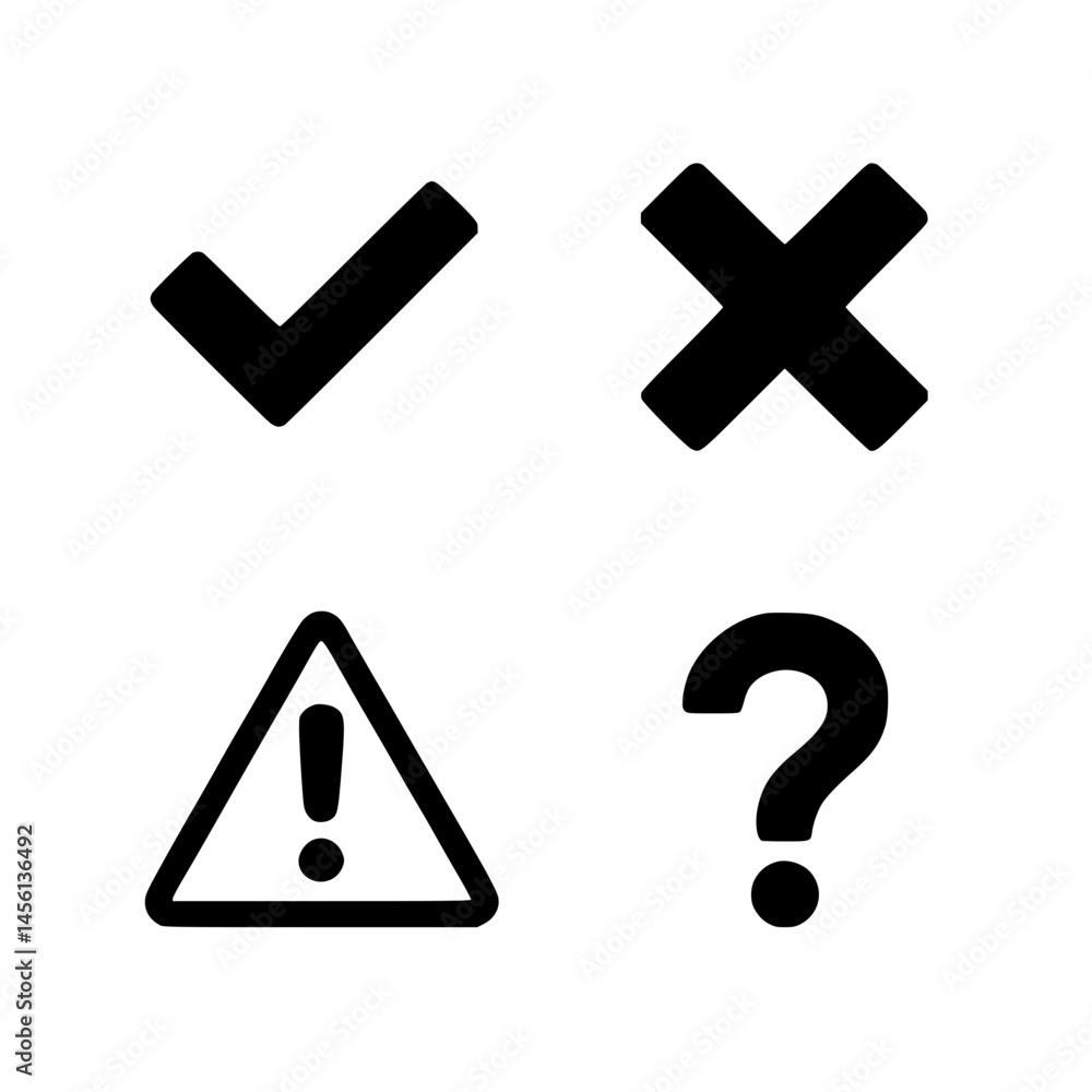 Fototapeta premium Minimalist Geometric Symbols – Checkmark, Cross, Warning, and Question Mark