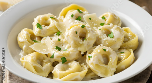 Delicious Creamy Tortellini Pasta Served on a Modern Plate