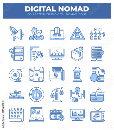 Digital Nomad Icons. Ultimate Guide to Remote Work