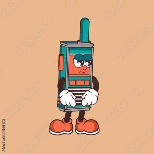 Retro character design of shy walkie talkie