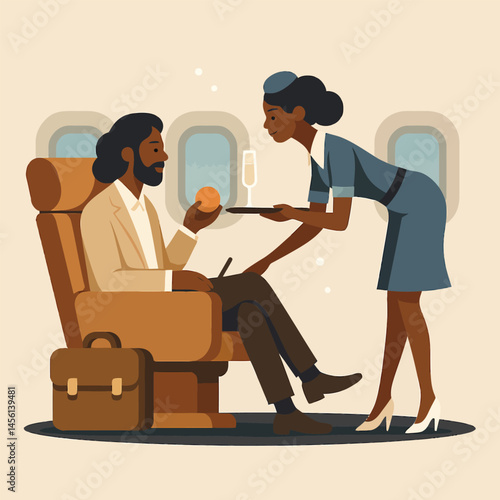 Passenger Receiving Drink on Airplane Travel Illustration in Comfort