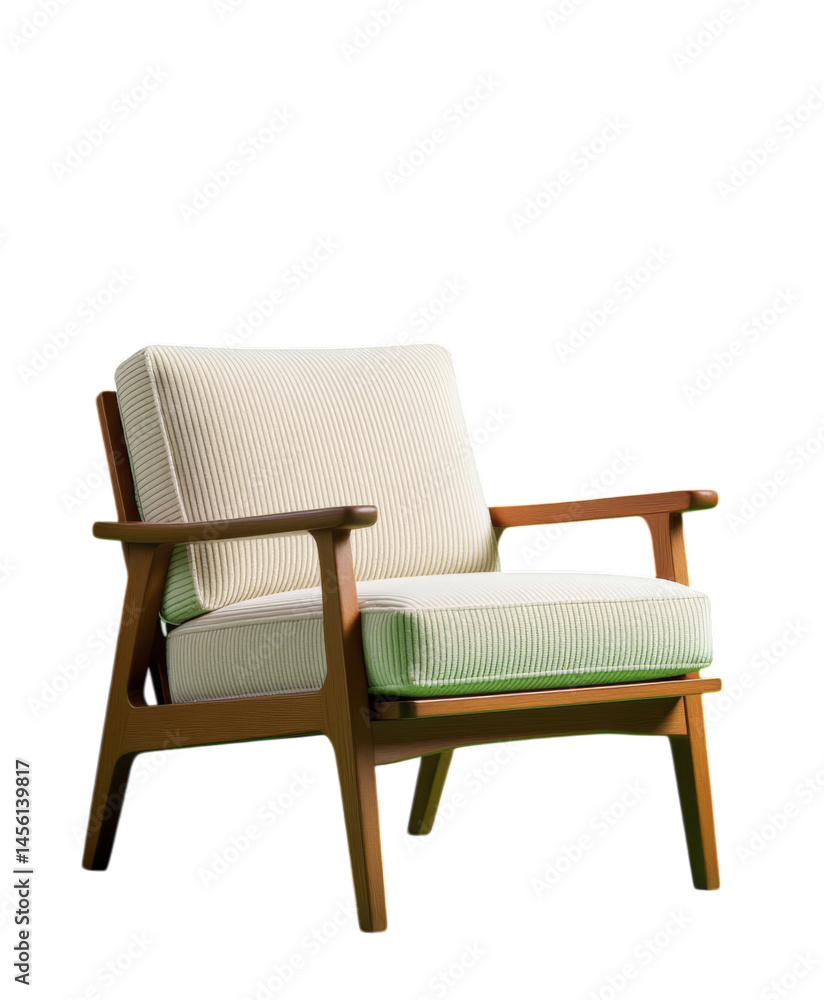 Wooden Armchair with White Cushion, Transparent Background Wooden Armchair with White Cushion, Transparent Background