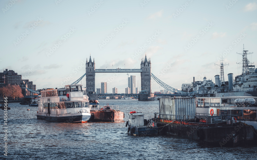 Panoramic view of Tower Bridge, London, at sunset. Panoramic view of Tower Bridge, London, at sunset.