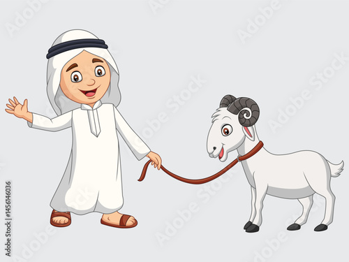 Eid al-Adha Celebration with a Boy and a Goat
