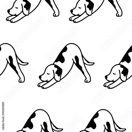 pattern with an icon of a dog doing yoga, namely in the downward dog pose, for logos and various designs
