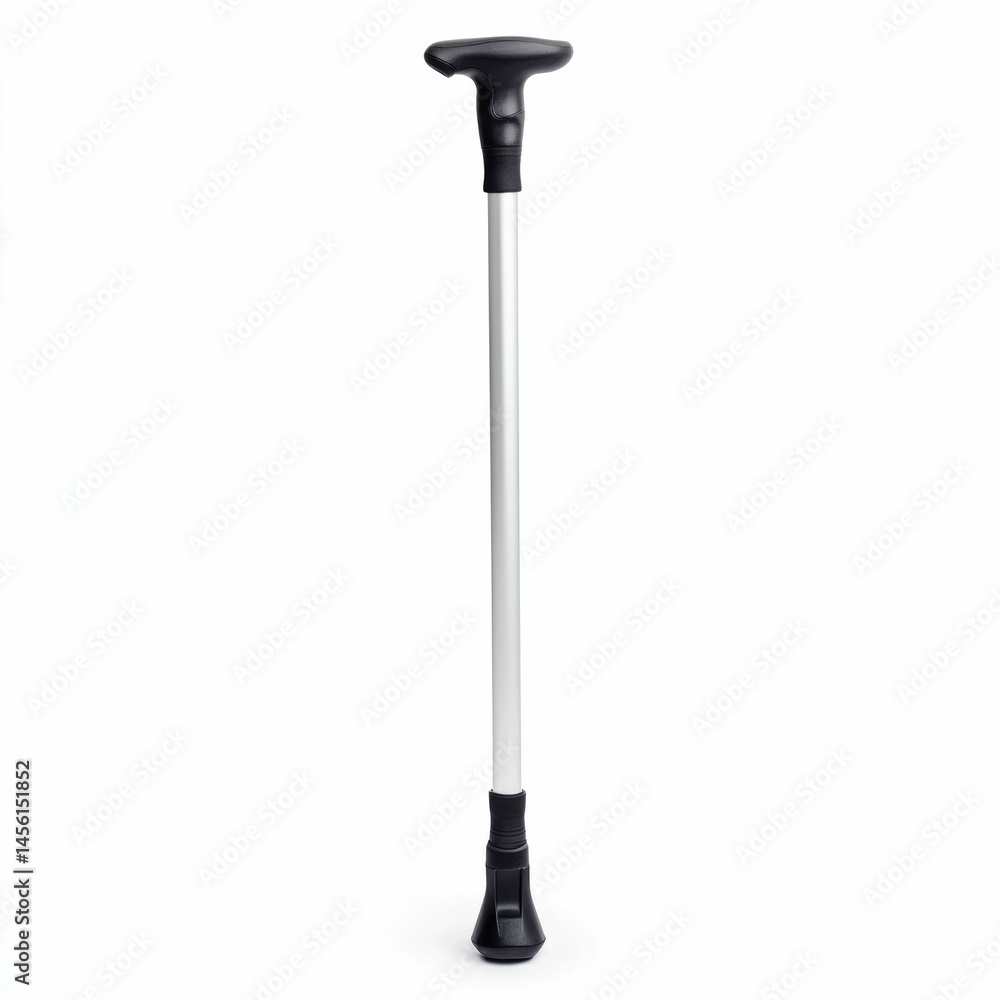 Closeup of an ergonomic crutch with a detailed aluminum texture isolated on a clean white background This mobility aid equipment is designed for healthcare rehabilitation and accessibility purposes Closeup of an ergonomic crutch with a detailed aluminum texture isolated on a clean white background This mobility aid equipment is designed for healthcare rehabilitation and accessibility purposes
