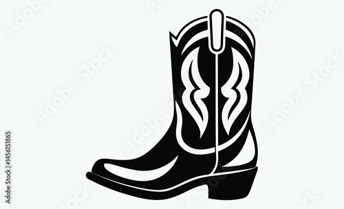 Cowboy boots silhouette, Cowboy boots and western hat, Set of rodeo cowboy Silhouette,Vector illustration, Cowboy boot line art isolated on white background