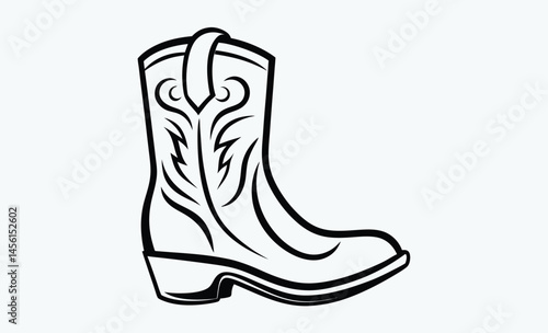 Cowboy boots silhouette, Cowboy boots and western hat, Set of rodeo cowboy Silhouette,Vector illustration, Cowboy boot line art isolated on white background
