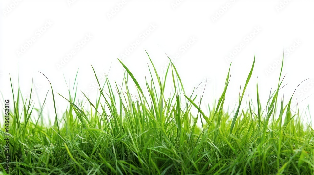 Fototapeta premium Lush green grass blades against a white background