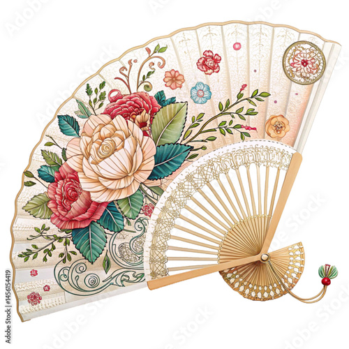 Elegant floral hand fan with classic Chinese design representing cultural tradition and artistic craftsmanship