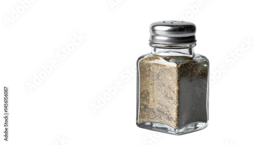Glass pepper shaker isolated on solid white background 