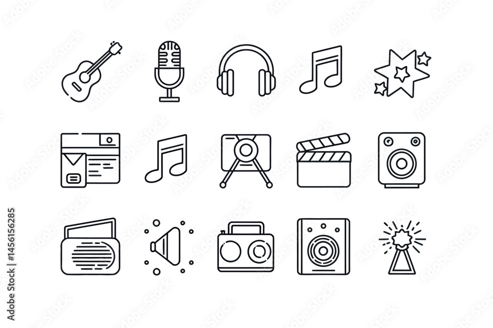 Simple Line Icons Representing Audiovisual Equipment Simple Line Icons Representing Audiovisual Equipment