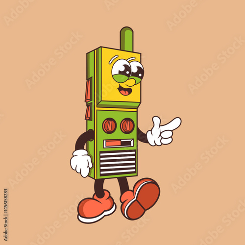 Retro character design of friendly walkie talkie