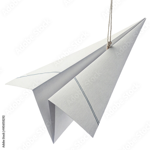 Origami paper plane in mid-flight representing creativity simplicity childhood freedom imagination and lightweight motion