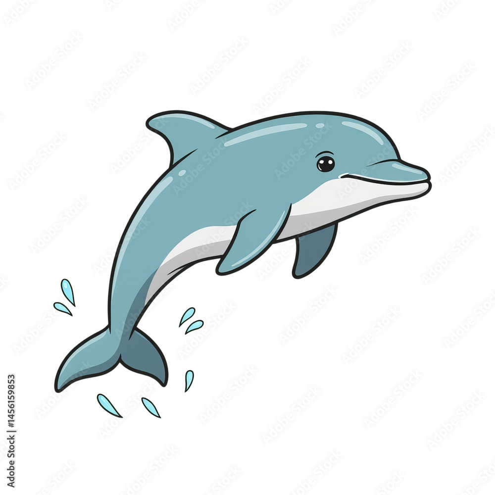 Fototapeta premium Cartoon Dolphin, Blue and White, Transparent Background
