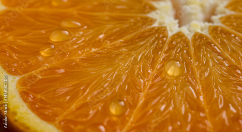 Close Up Of Refreshing Orange Slice With Water Droplets