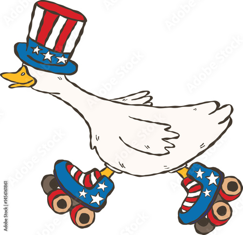 Hand-drawn Cartoon Retro goose on independence day, Silly goose on in 4th of July