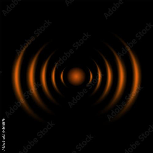 Orange realistic radar, signal, noise, sound waves, vibration vector icon