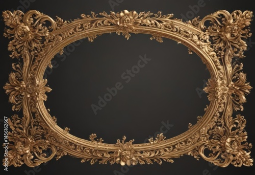 Elegant gold oval floral border showcases a royal emblem ,  illustration,  crest,  art