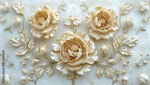 Ornate Gold and Cream Floral Wallpaper Design
