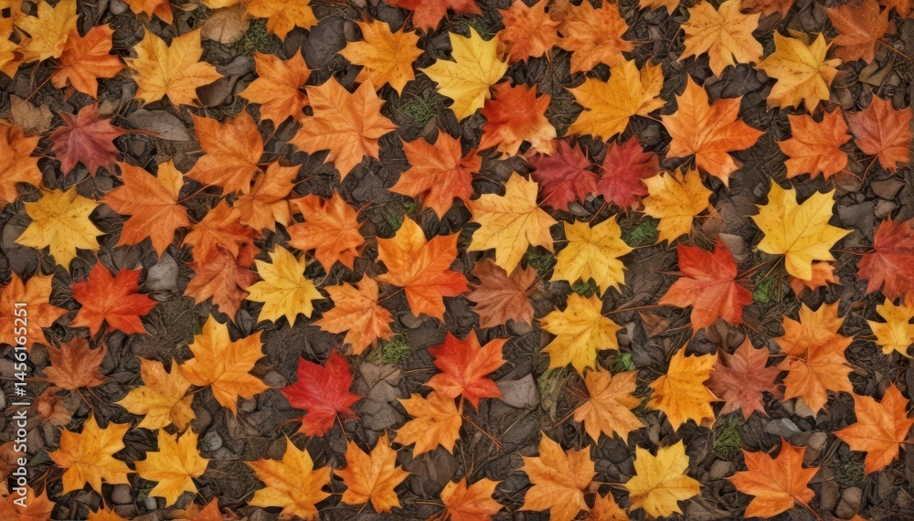 Asymmetrical autumn maple leaves scattered on ground, creating a natural pattern , image, ground Asymmetrical autumn maple leaves scattered on ground, creating a natural pattern , image, ground