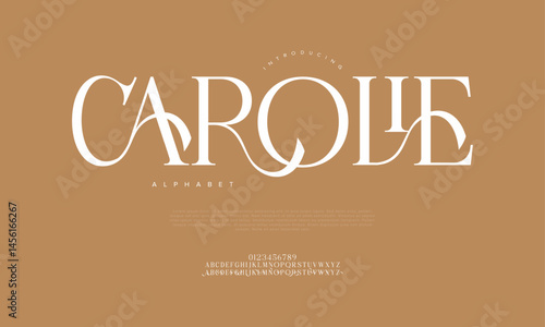 Decorative and luxurious serif font with swashy details and elegant curves for sophisticated branding and invitations