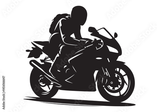 silhouette of a motorcycle rider logo silhouette vector, speed motorcycle rider logo icon silhouette, black and white person motorcycle rider silhouette vector logo on white background