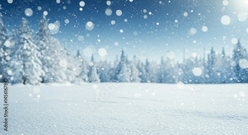 Falling Snow in a Winter Forest Landscape with Snow Covered Ground