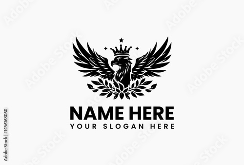 Vintage harpy figure with regal crown and botanical floral motifs in intricate vector logo, symbolizing feminine strength, legend, and nature’s mystique  

