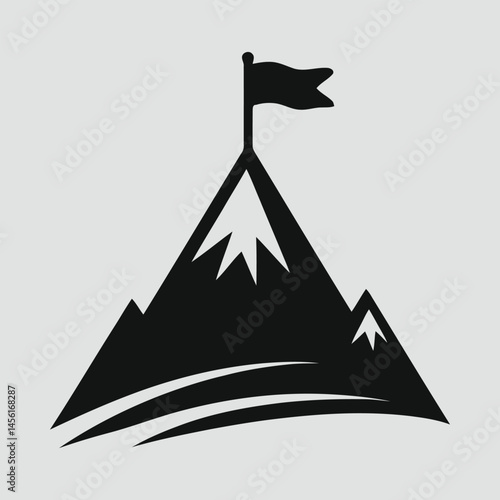 Minimalist mountain peak with flag design vector illustration